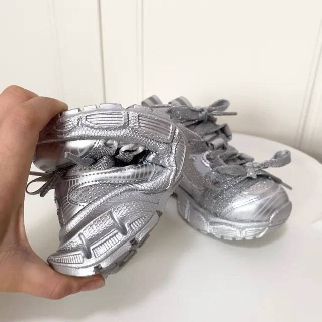 Silver Black Platform Sole Metallic Synthetic Overlays Chunky Sneakers 19