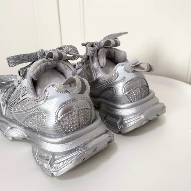 Silver Black Platform Sole Metallic Synthetic Overlays Chunky Sneakers 20