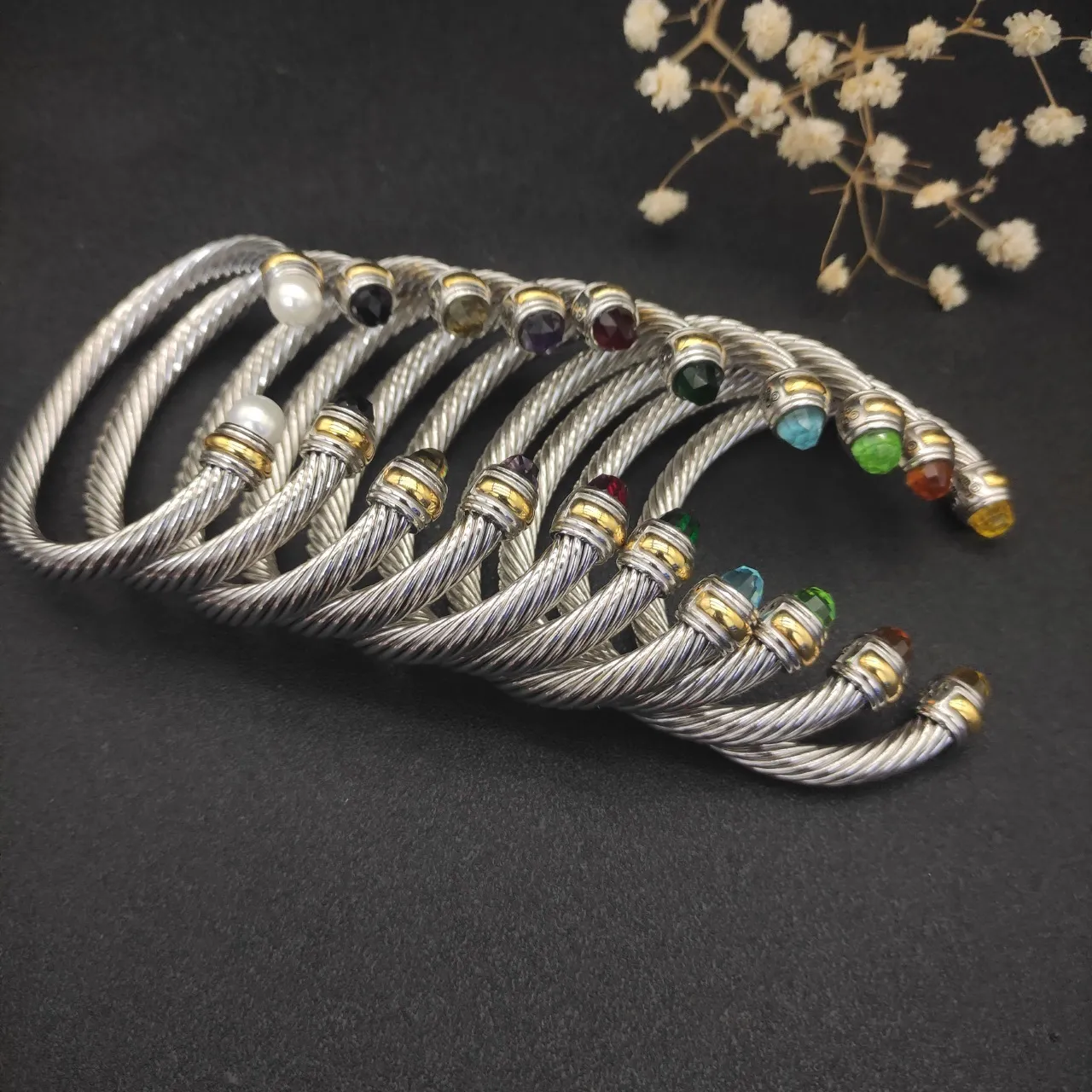 Silver Black Twisted Cable Two-Tone Metal Bracelet 2