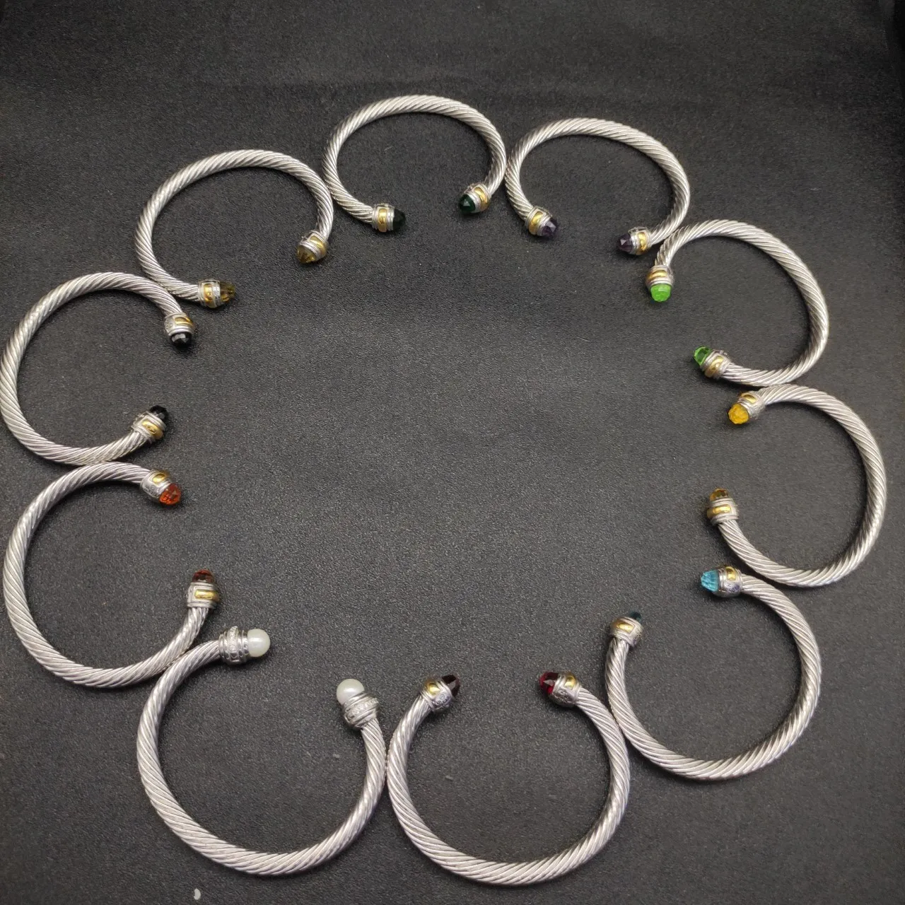 Silver Black Twisted Cable Two-Tone Metal Bracelet 3