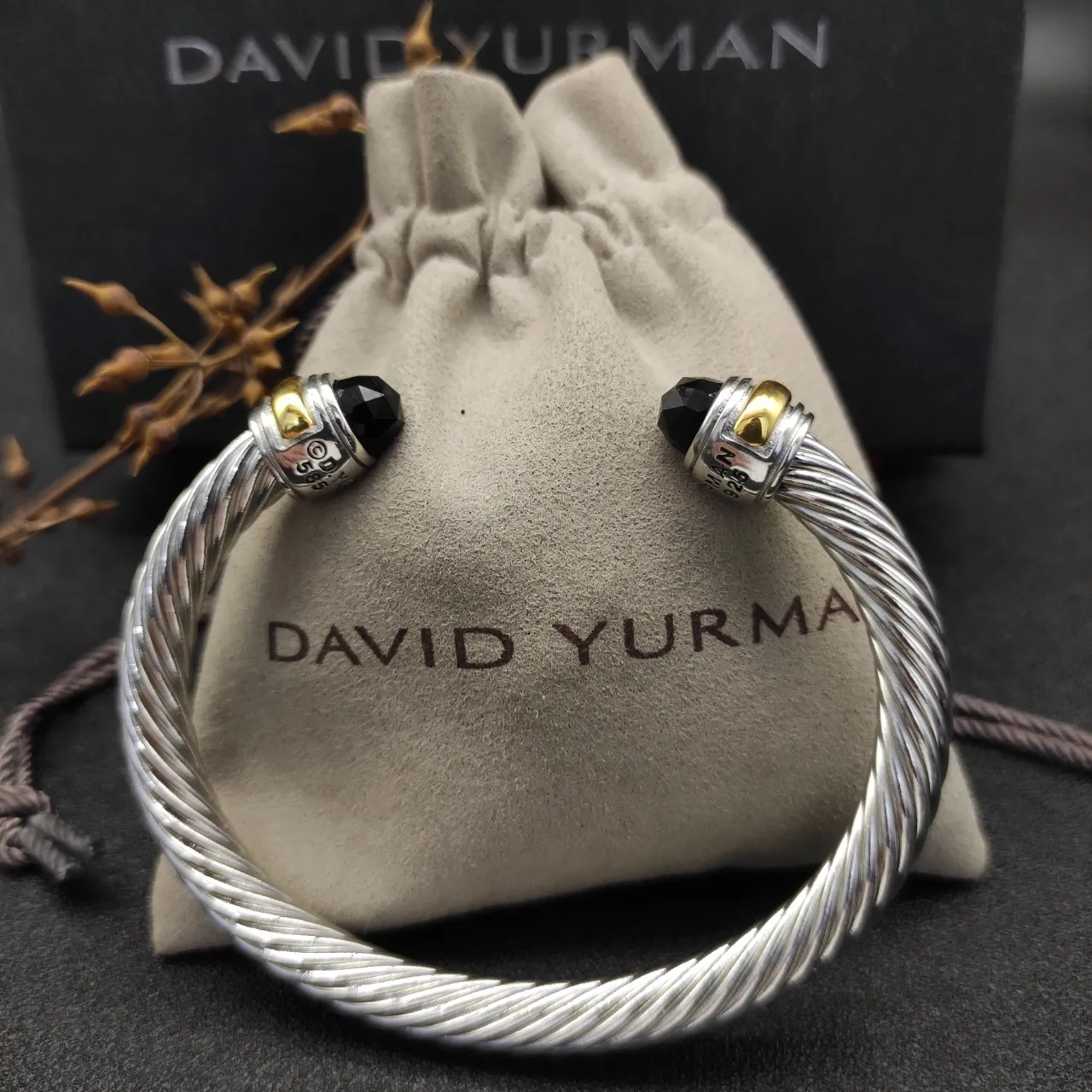 Silver Black Twisted Cable Two-Tone Metal Bracelet 4