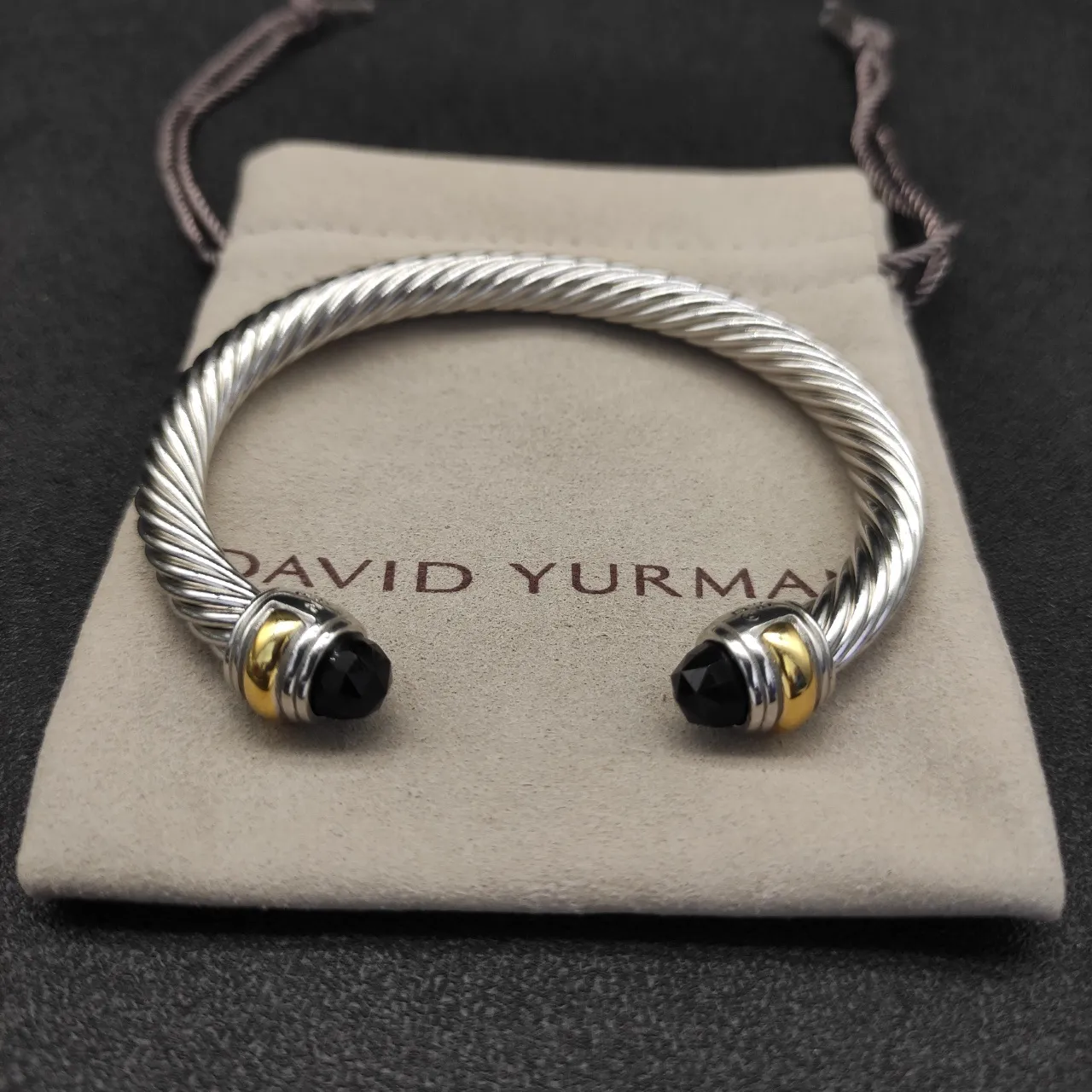 Silver Black Twisted Cable Two-Tone Metal Bracelet 6