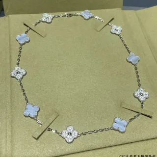 Colar de cristais com motivos de trèbol de quatro folhas em prata azul Pavé-Set