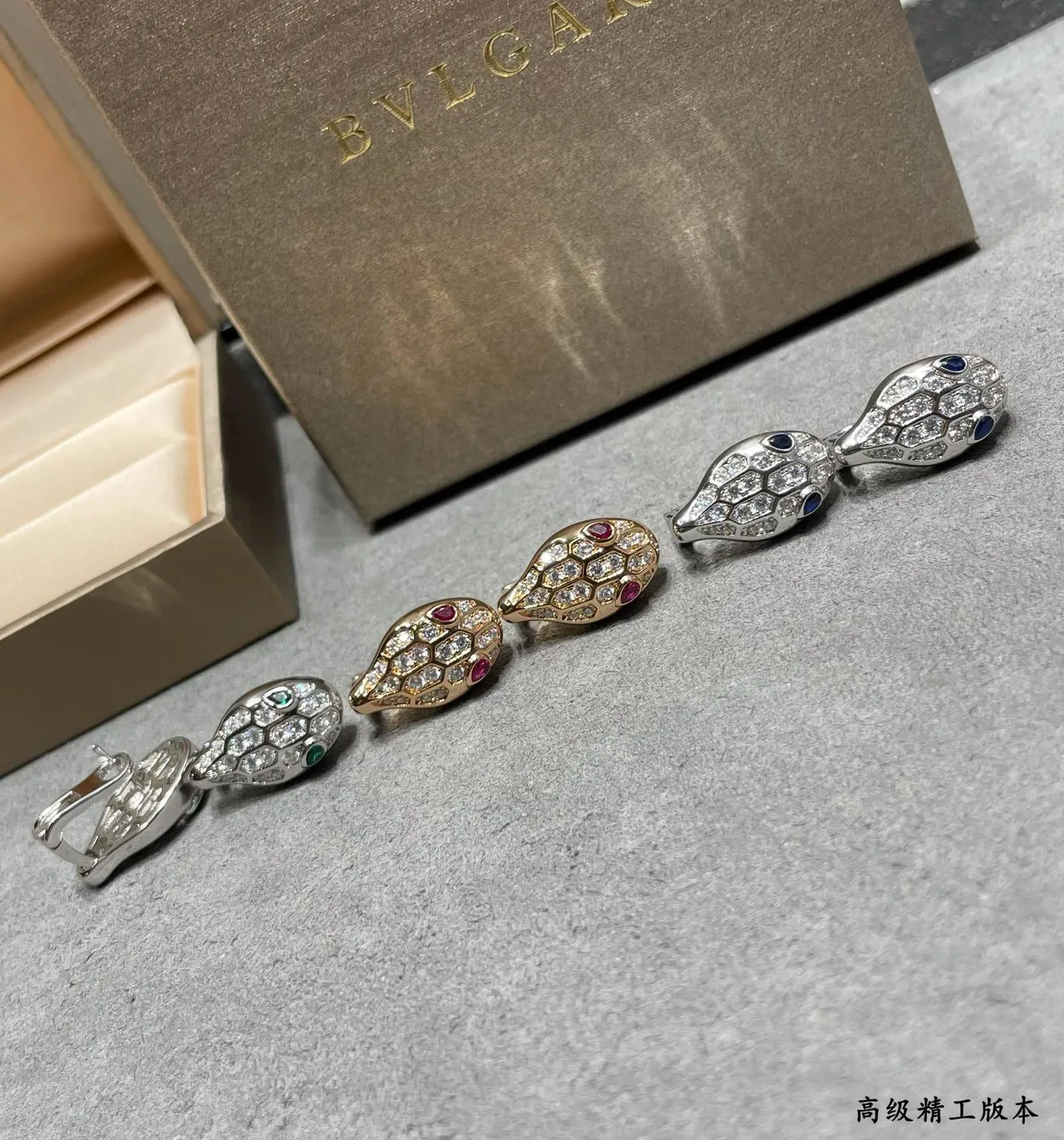 Silver Blue Snake-Head Silhouette Pavé-Set Stones Earrings 3