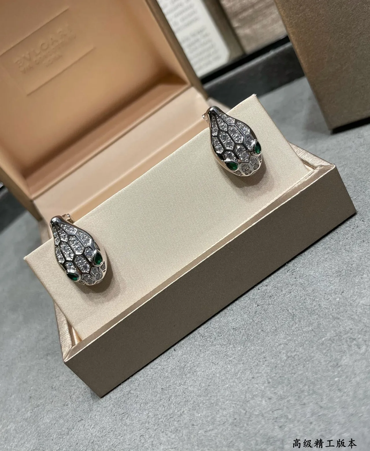 Silver Blue Snake-Head Silhouette Pavé-Set Stones Earrings 6