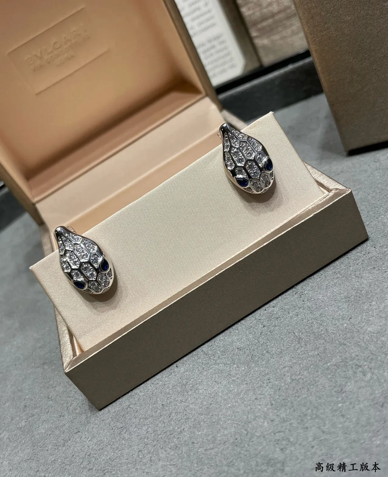 Silver Blue Snake-Head Silhouette Pavé-Set Stones Earrings 7