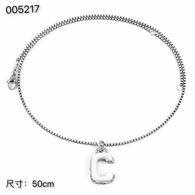 Silver Box Chain Engraved L-Shaped Pendant Necklace 7
