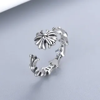Silver Floral Open Adjustable Ring