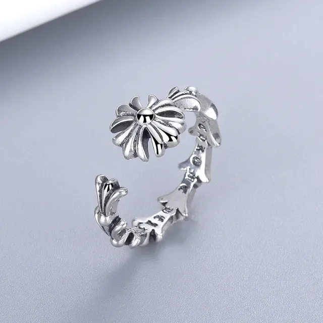 Silver Floral Open Adjustable Ring 2