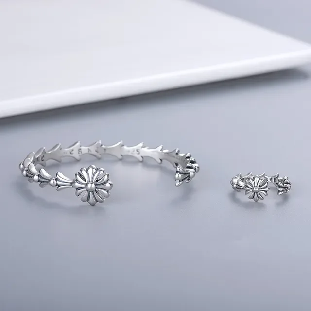 Silver Floral Open Adjustable Ring 4