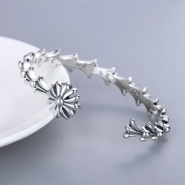 Silver Floral Open Adjustable Ring 5