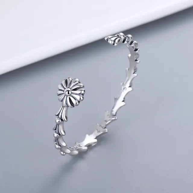Silver Floral Open Adjustable Ring 6