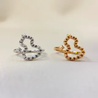 Silver Gold Faceted Geometric Texture Open-Heart Silhouette Ring
