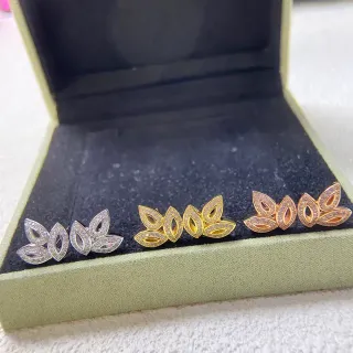 Silver Gold Leaf-Shaped Pavé-Set Earrings