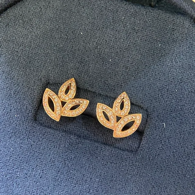 Silver Gold Leaf-Shaped Pavé-Set Earrings 4