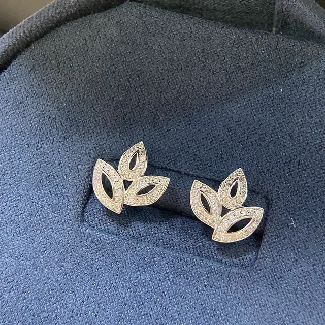 Silver Gold Leaf-Shaped Pavé-Set Earrings 6