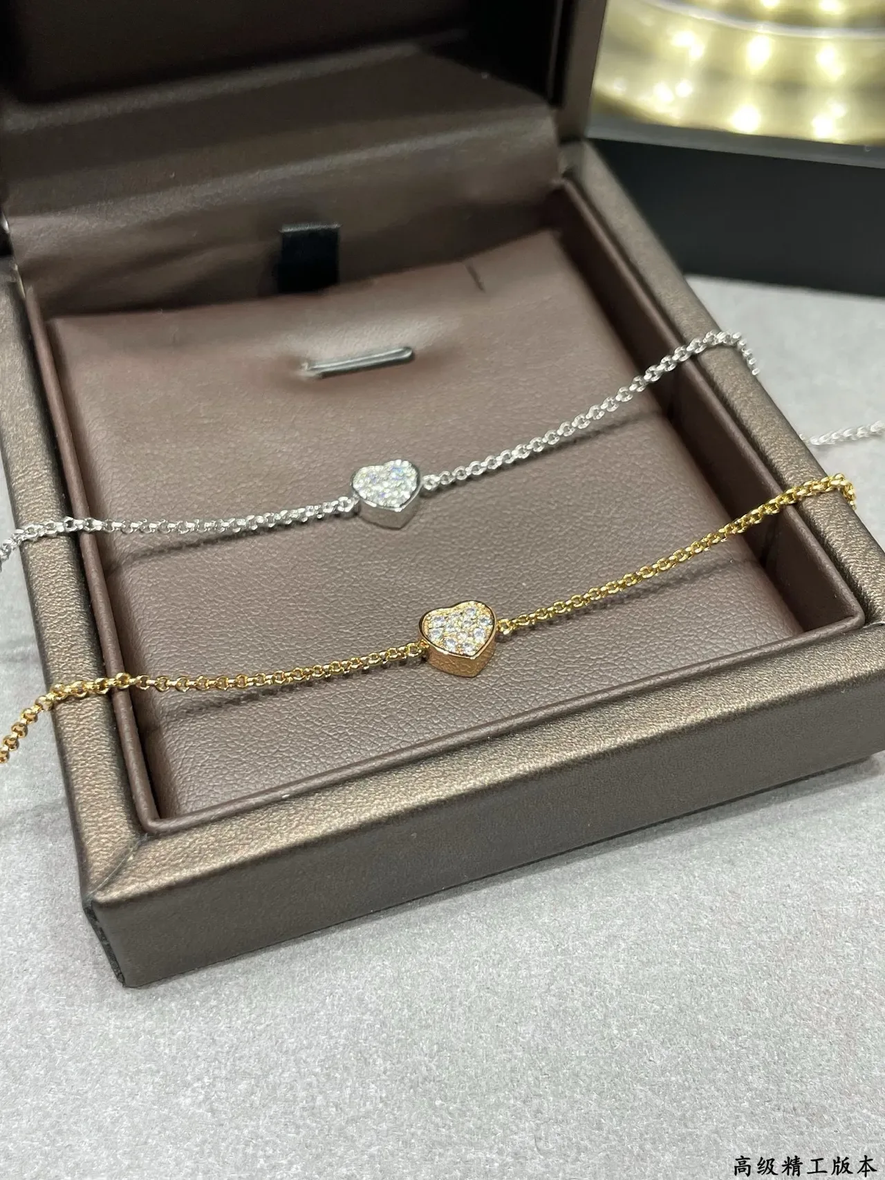 Silver Gold Pave-Set Heart Charm Fine Chain Link Bracelet 3