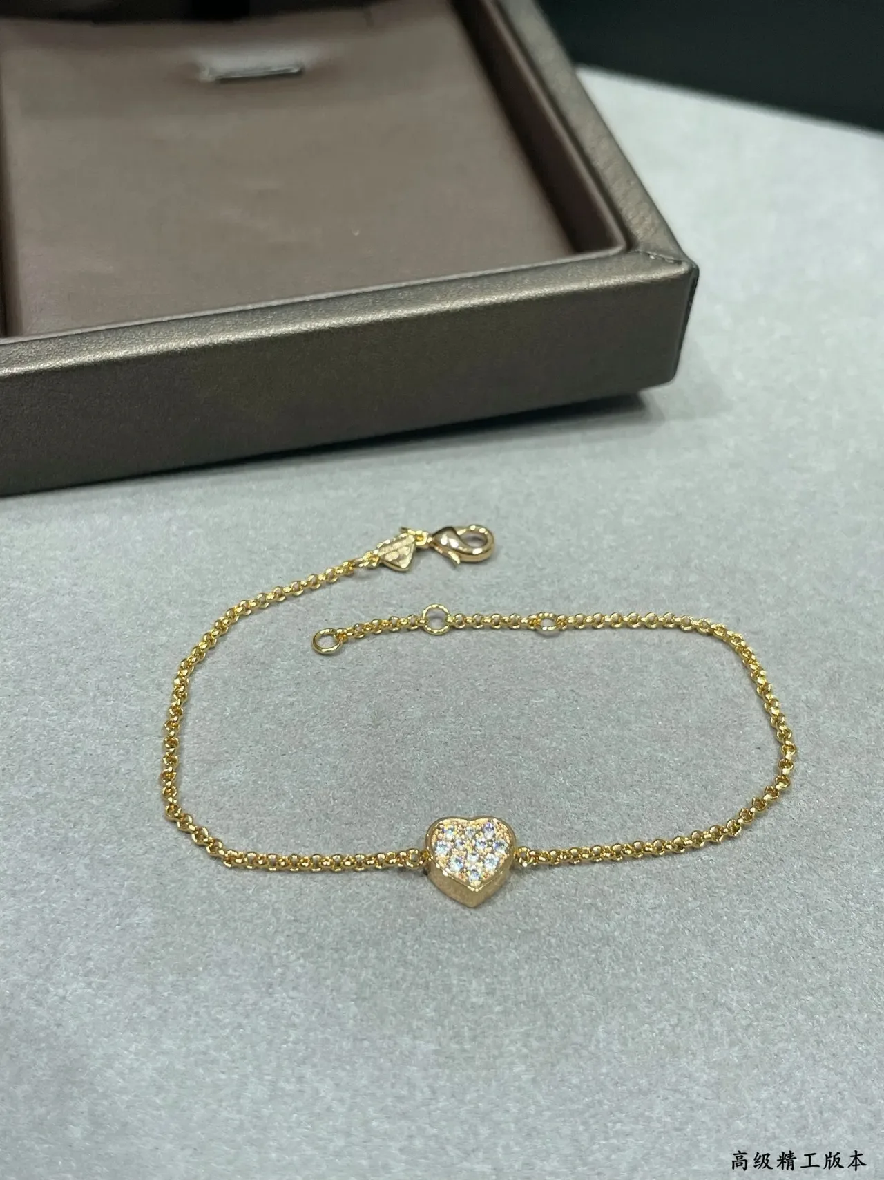 Silver Gold Pave-Set Heart Charm Fine Chain Link Bracelet 5