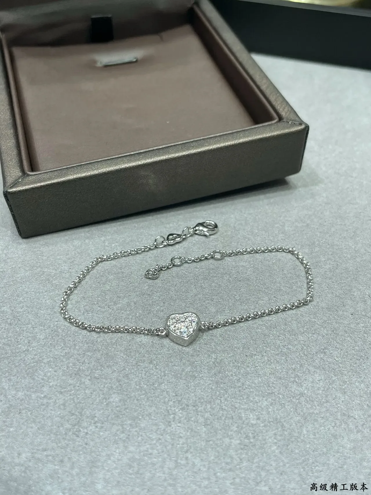 Silver Gold Pave-Set Heart Charm Fine Chain Link Bracelet 6