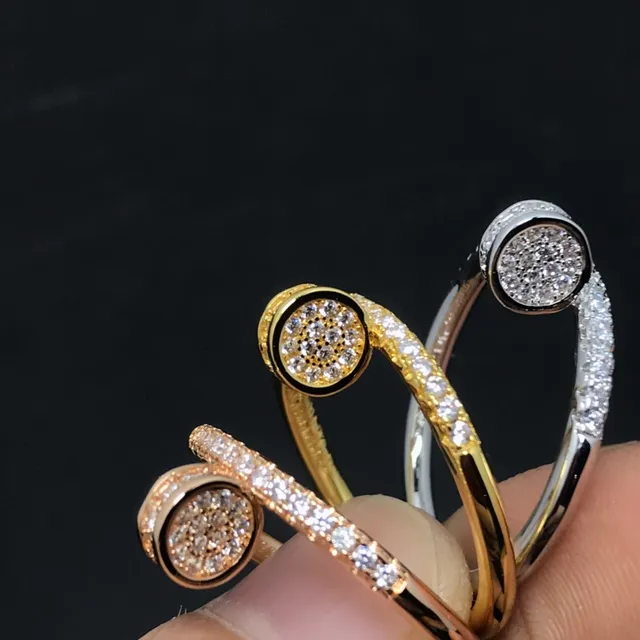 Silver Gold Pavé-Set Nailhead-Inspired Ring 6