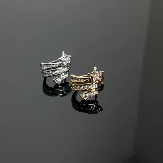 Silver Gold Star-Shaped Pave-Set Crystal Earrings