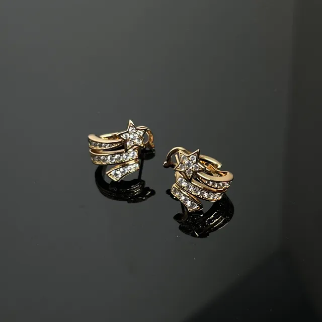 Silver Gold Star-Shaped Pave-Set Crystal Earrings 3