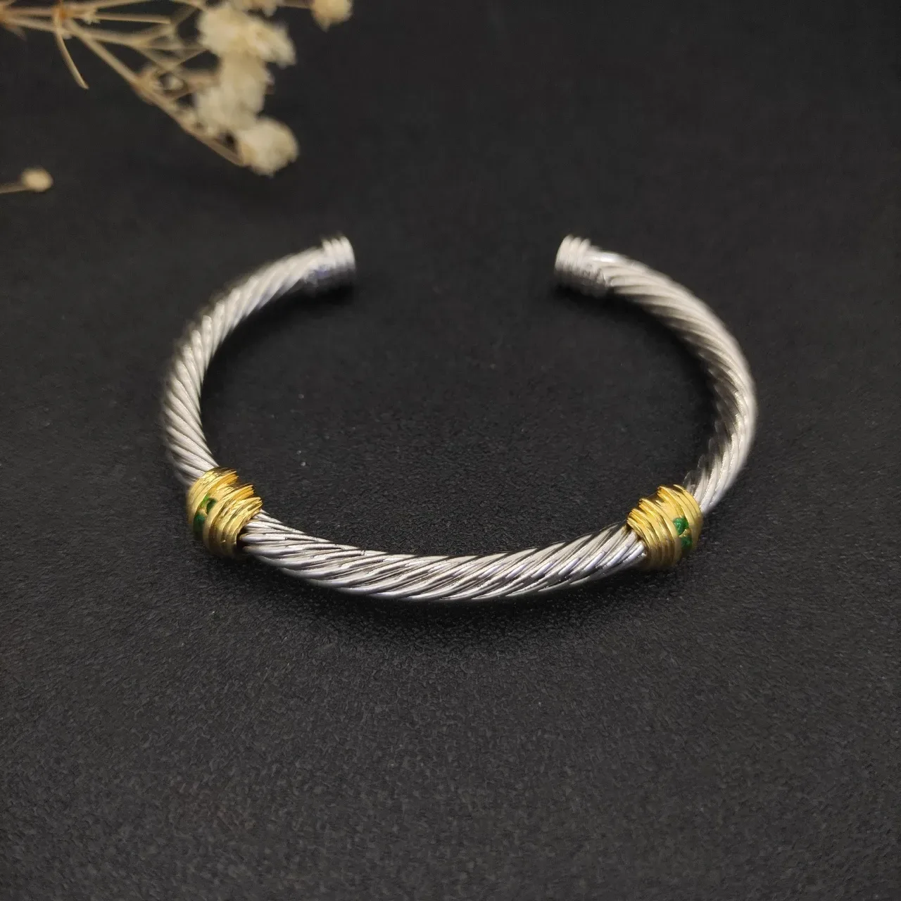 Silver Gold Twisted Cable Cuff-Style Bracelet 9