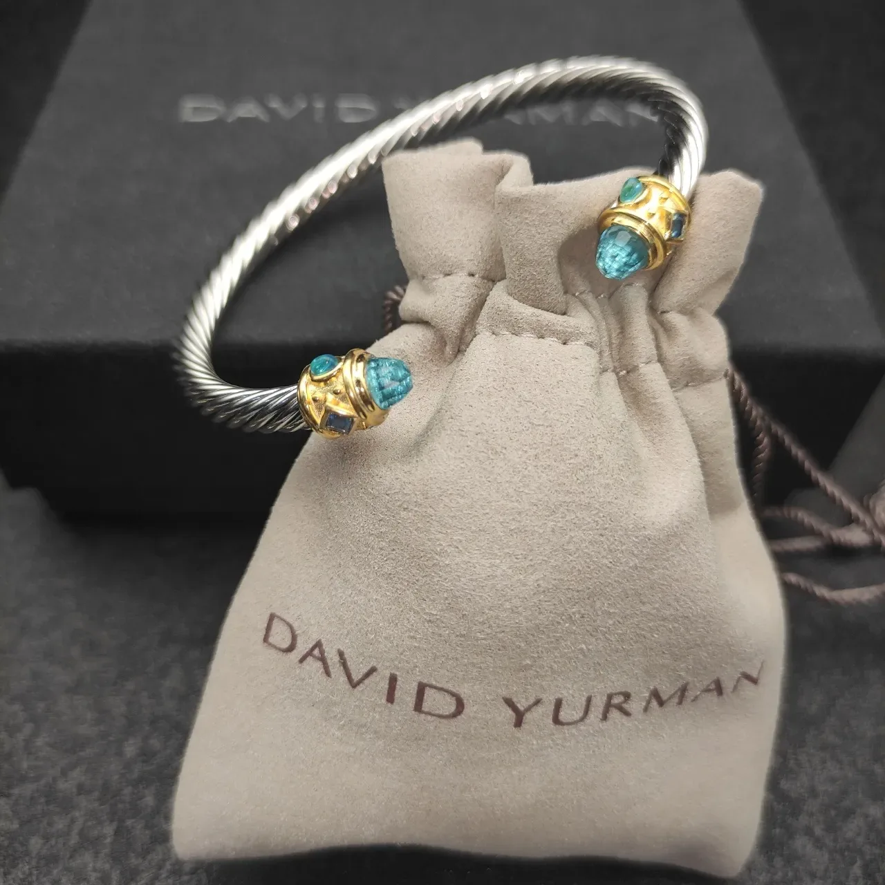 Silver Gold Twisted Cable End Caps Bracelet 2