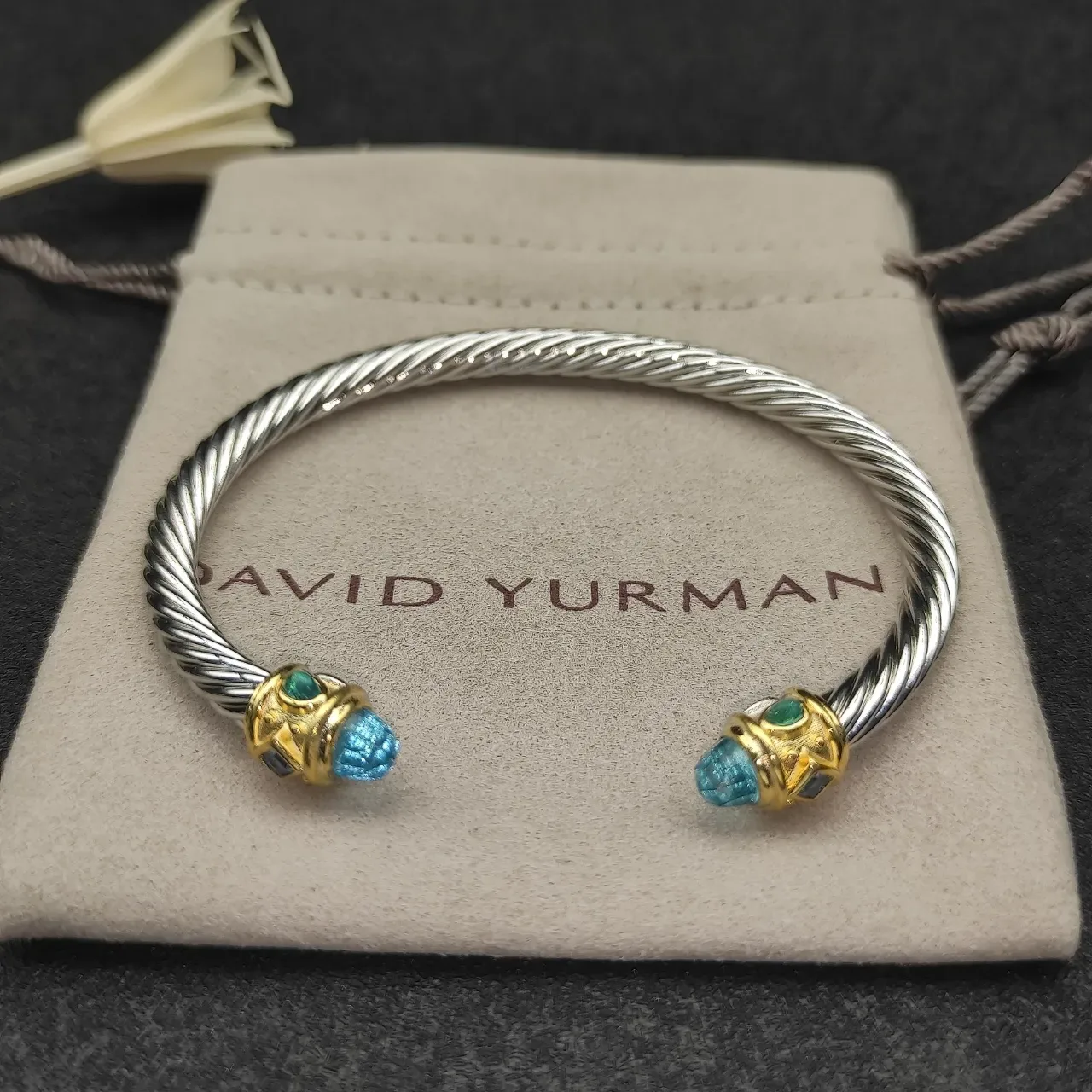 Silver Gold Twisted Cable End Caps Bracelet 6