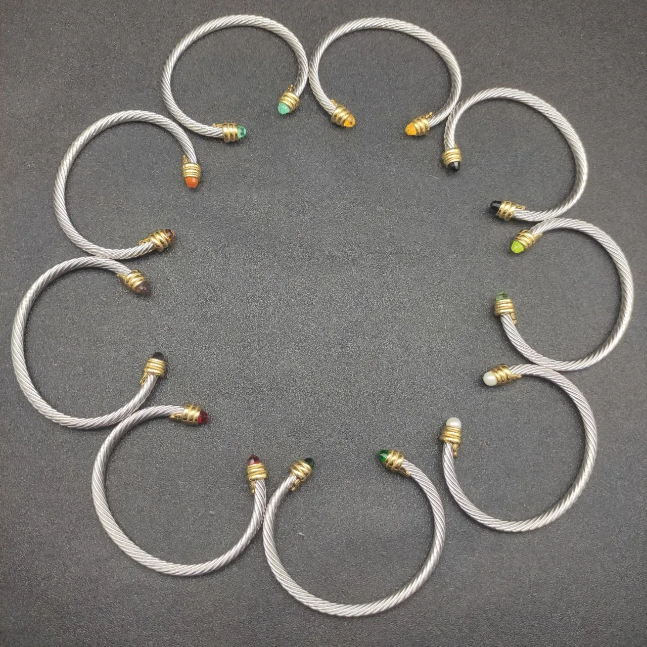Silver Gold Twisted Cable Terminals Bracelet 7