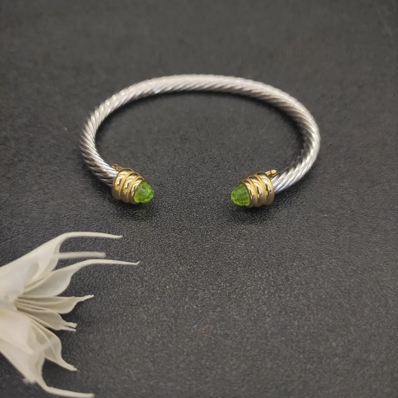 Silver Gold Twisted Cable Terminals Bracelet 8
