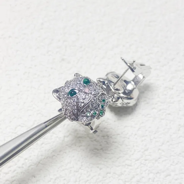 Silver Green Cat-Head Motif Pavé-Set Clear Stones Ring 4