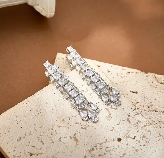 Silver Multi-Tiered Chandelier-Style Earrings 4