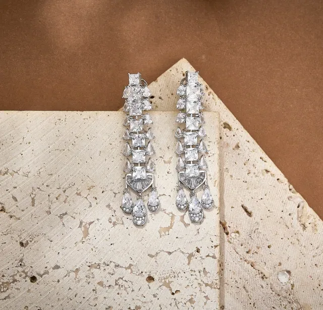 Silver Multi-Tiered Chandelier-Style Earrings 6