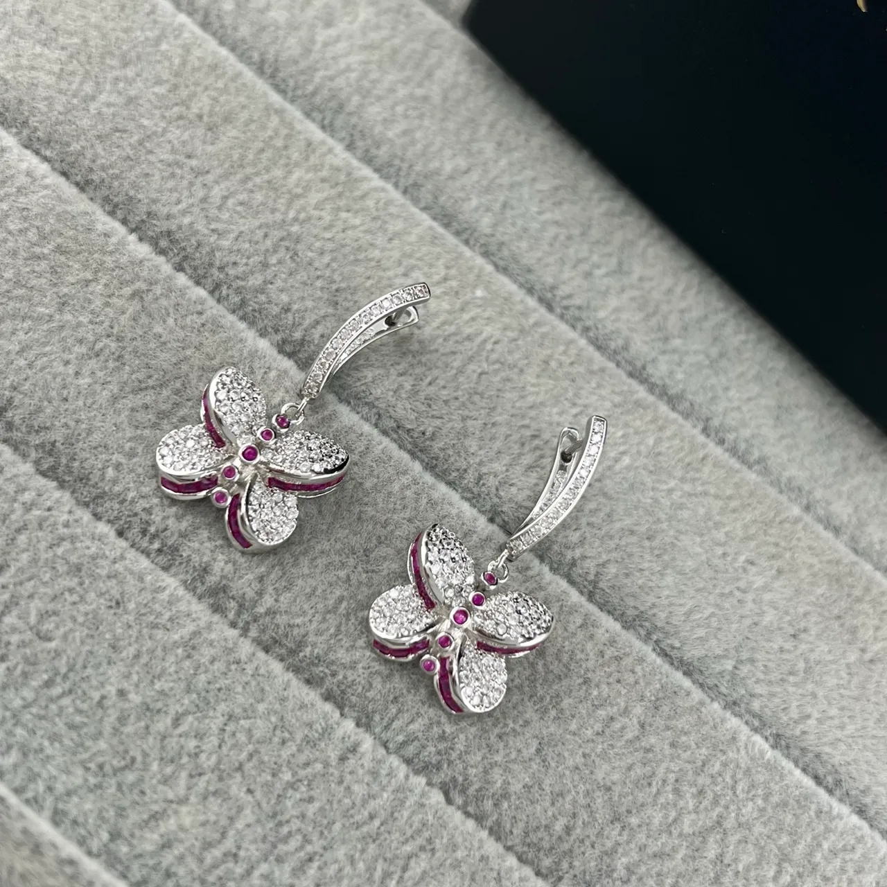 Silver Multicolor Butterfly Pendant Pavé-Set Earrings 5