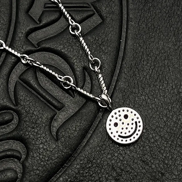 Silver Multicolor Twisted Rope Chain Pave-Set Smiley Face Pendant Necklace 3
