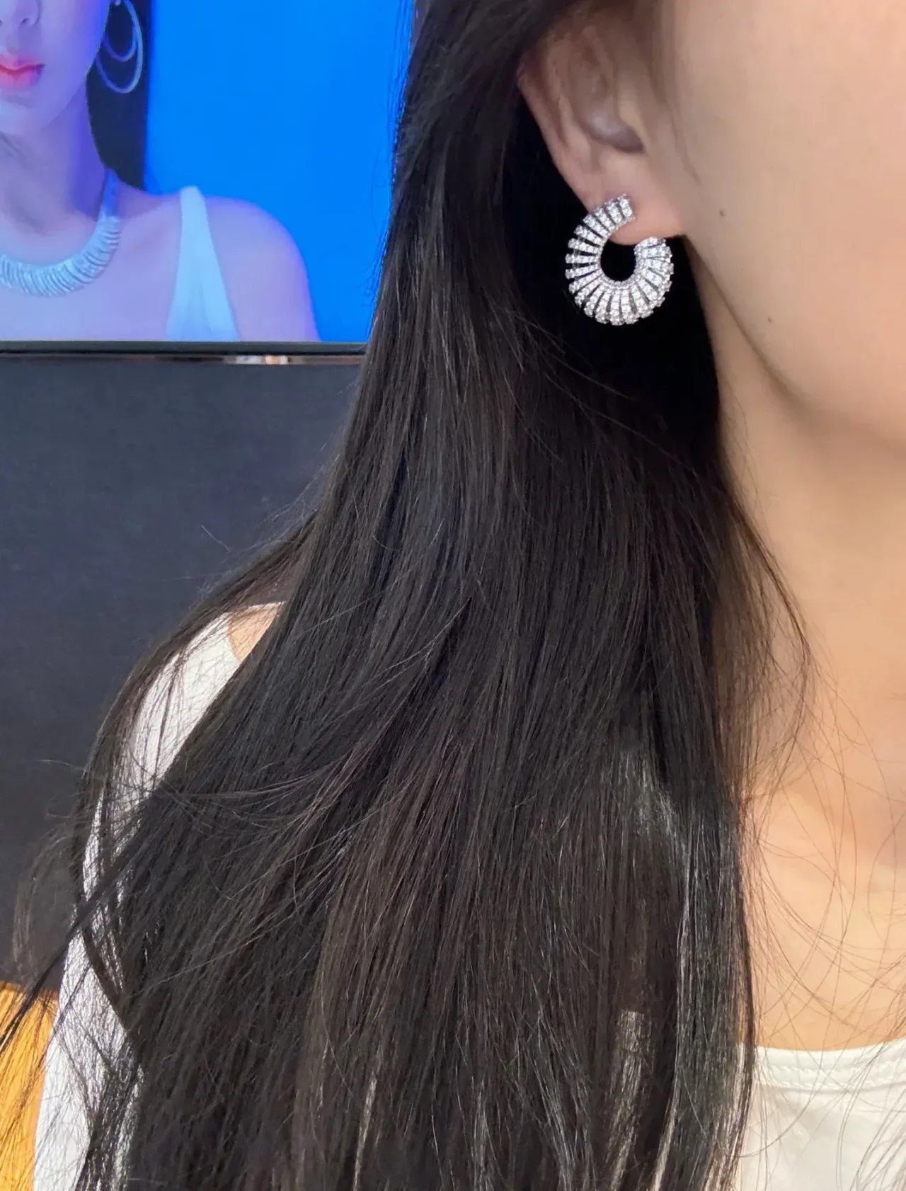 Silver Navy Coiled Pavé Hoop Textured Metallic Earrings 2