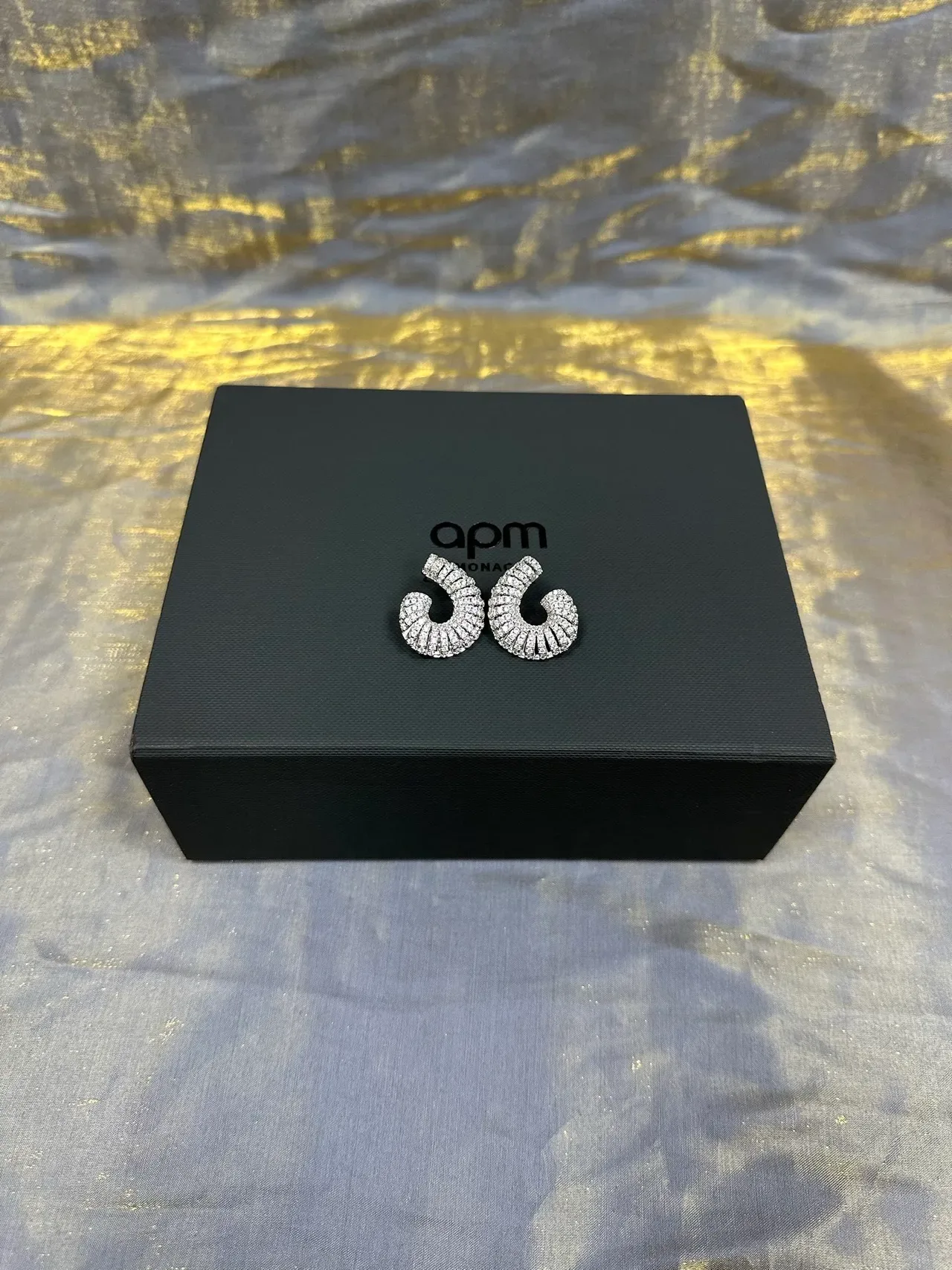 Silver Navy Coiled Pavé Hoop Textured Metallic Earrings 5