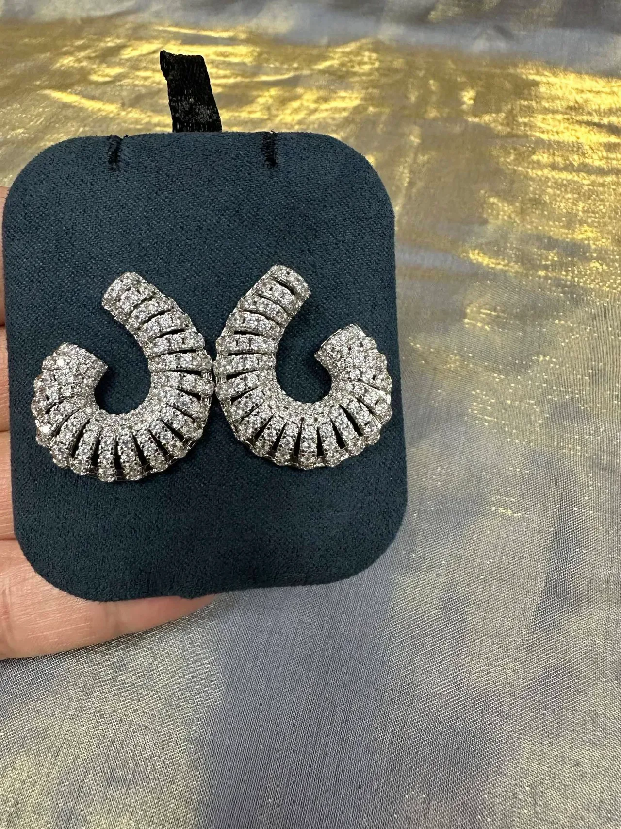 Silver Navy Coiled Pavé Hoop Textured Metallic Earrings 7