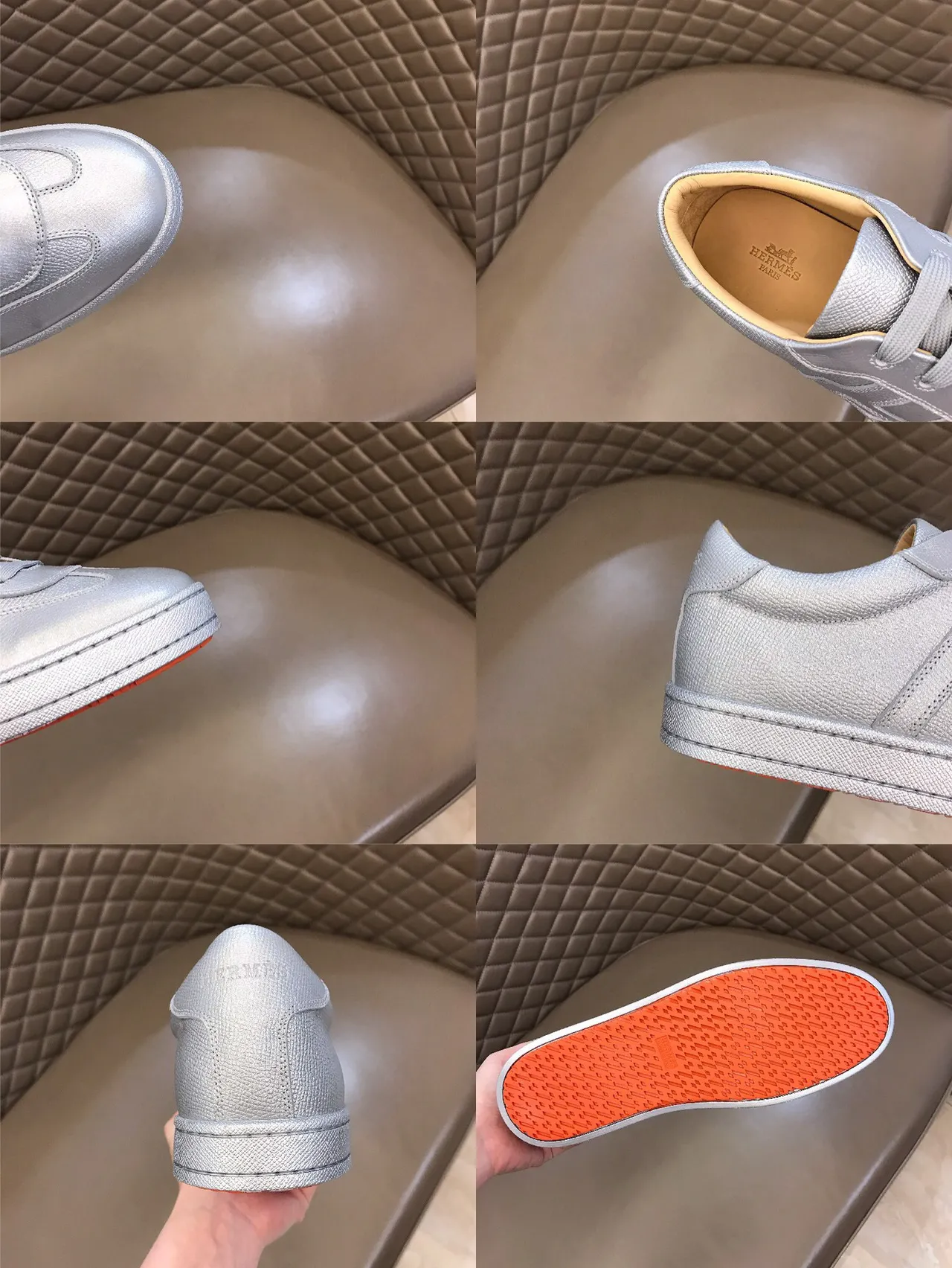 Silver Red Metallic Textured Upper Contrasting Orange Outsole Lifestyle Sneakers 2