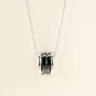 Silver-Tone and Black Multi-Ring Cylindrical Pendant Necklace