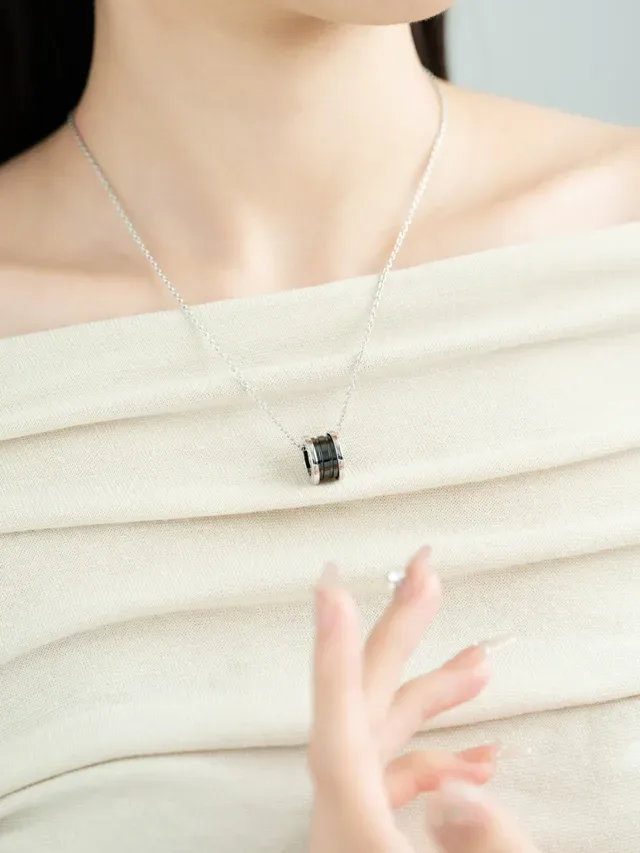 Silver-Tone and Black Multi-Ring Cylindrical Pendant Necklace 3