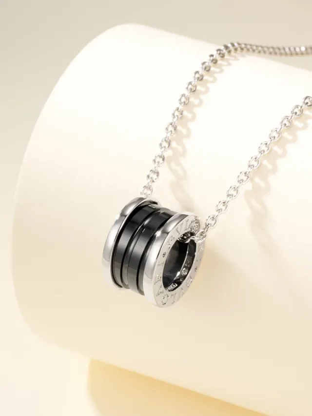 Silver-Tone and Black Multi-Ring Cylindrical Pendant Necklace 16