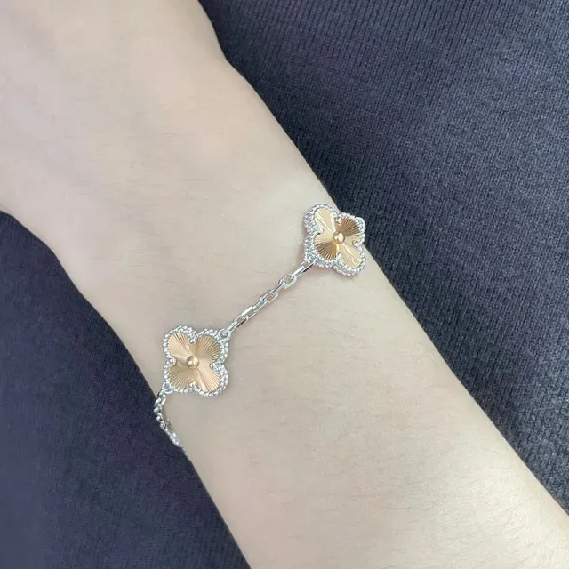Silver-Tone and Gold Enamel Four-Petal Floral Charm Bracelets 8