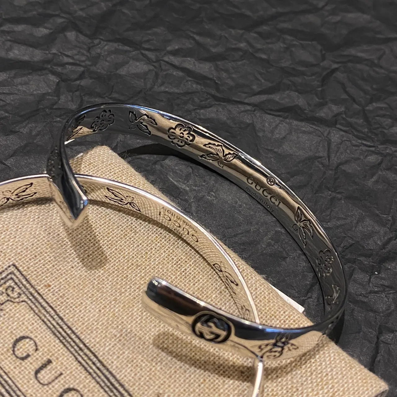Silver-Tone 'Blind for Love' Engraved Open Cuff Bracelet 5