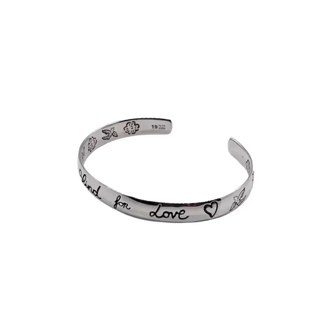 Silver-Tone 'Blind for Love' Engraved Open Cuff Bracelet 9