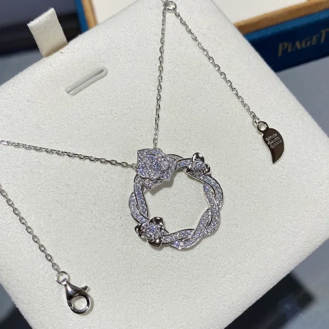 Silver-Tone Floral Pavé Pendant Necklace 2