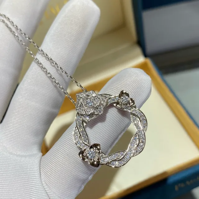 Silver-Tone Floral Pavé Pendant Necklace 3