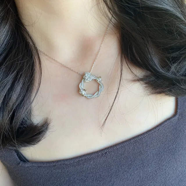Silver-Tone Floral Pavé Pendant Necklace 8