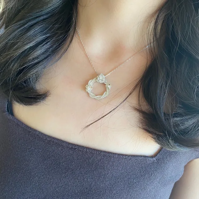 Silver-Tone Floral Pavé Pendant Necklace 9
